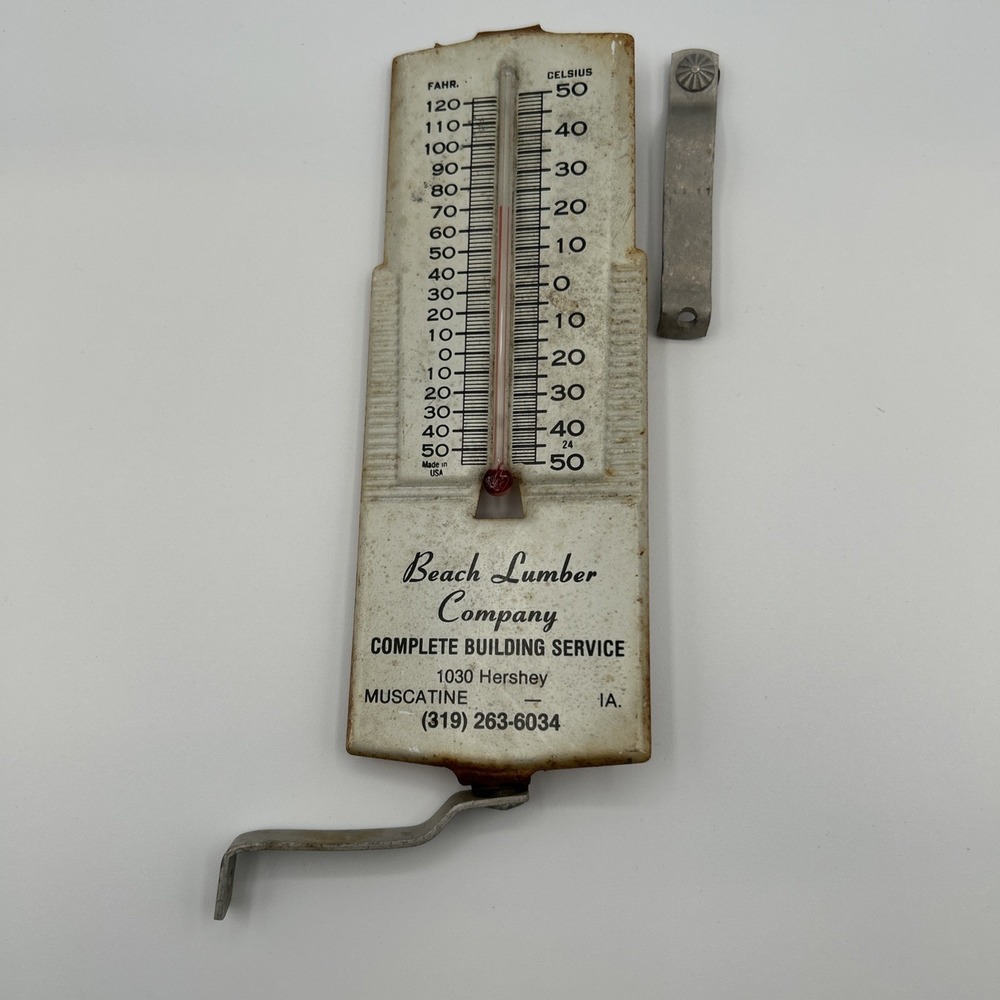 Vtg Functional Thermometer Advertising Beach Lumber Company Muscatine, IA